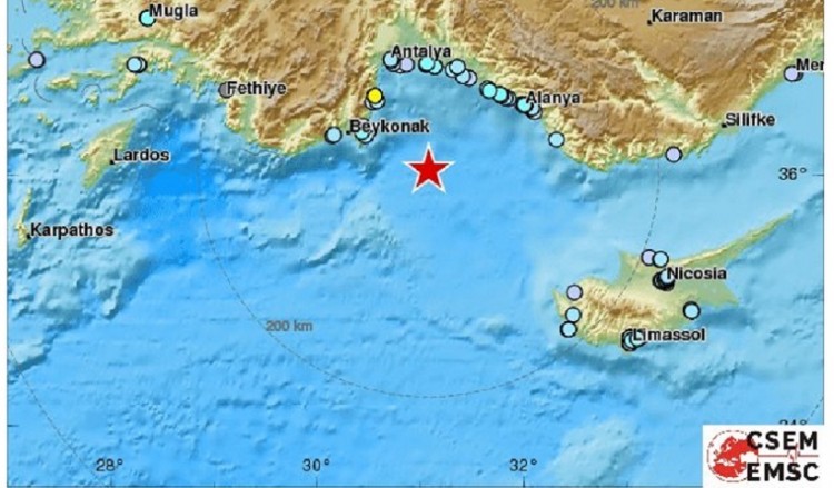 Σεισμός 5,2 βαθμών στον κόλπο της Αττάλειας, αισθητός στην Κύπρο
