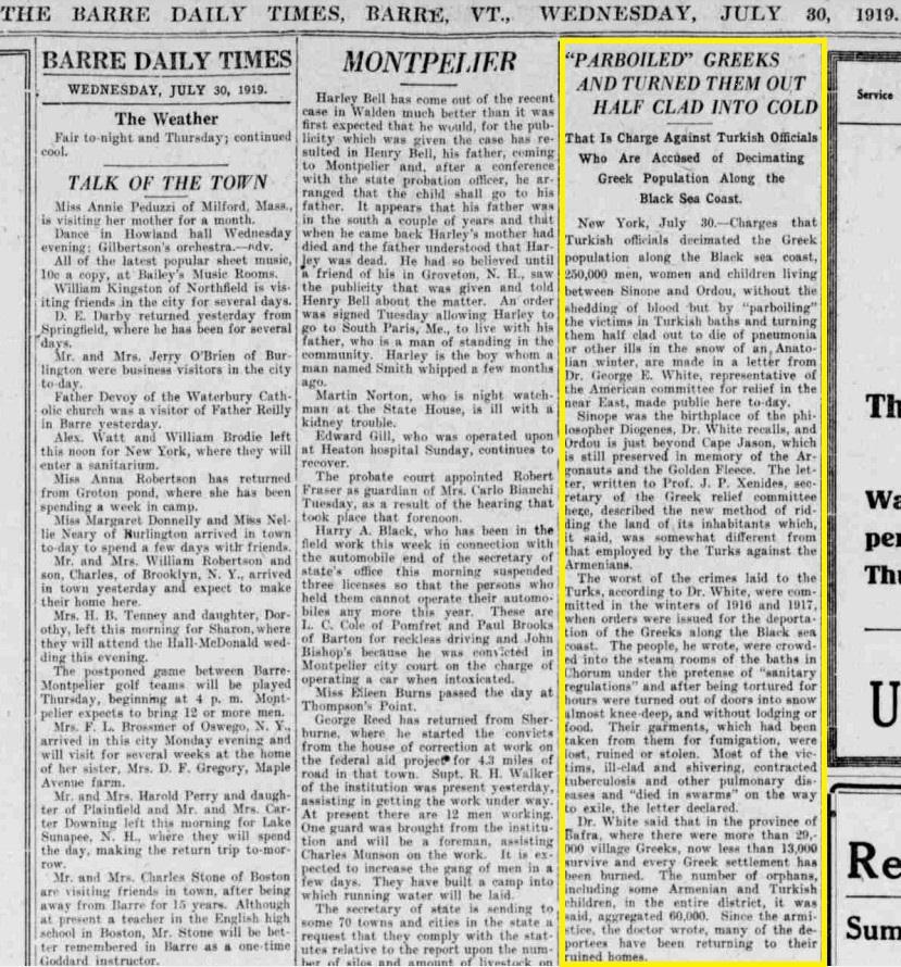 Dr George Whit newspaper Genocide 1919