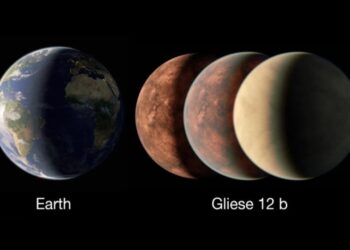Καλλιτεχνική απεικόνιση της Γης και του πλανήτη Gliese 12 b (φωτ.: NASA/JPL-Caltech/R. Hurt/IPAC)