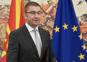 Ο εντολοδόχος πρωθυπουργός των Σκοπιών και αρχηγός του δεξιού κόμματος VMRO-DPMNE Χρίστιαν Μίτσκοσκι (φωτ.: EPA/Georgi Licovski)