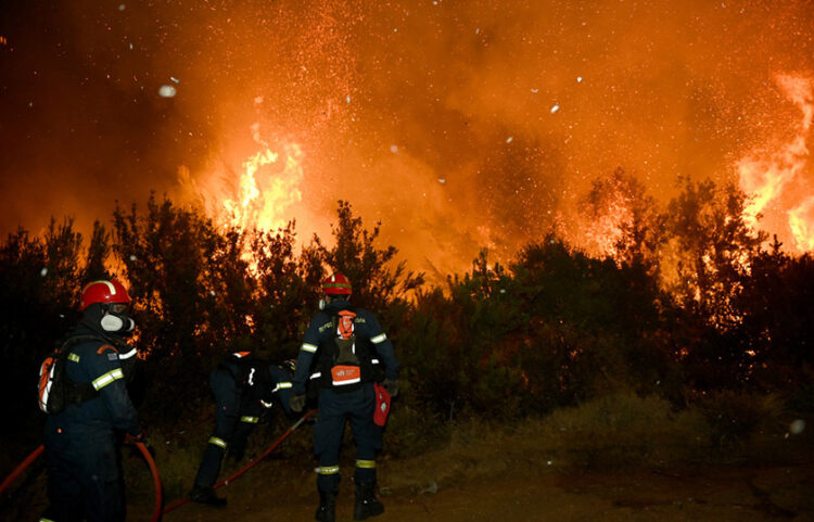 Πυροσβέστες επιχειρούν στην κατάσβεση της πυρκαγιάς στο χωριό Πρόδρομος Αχαΐας (φωτ.: ΑΠΕ-ΜΠΕ / Γιώτα Λοτσάρη)