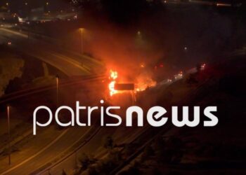 Στιγμιότυπο από τη φωτιά που έκαιγε στο βυτιοφόρο (φωτ.: patrisnews.com)
