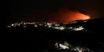 Εικόνα από τη δασική πυρκαγιά που ξέσπασε χθες στη Χίο. Πλέον δεν υπάρχει ενεργό μέτωπο (φωτ.: ΑΠΕ-ΜΠΕ/Κώστας Κουργιάς)