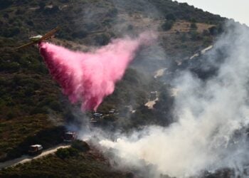 Πυροσβεστικό αεροσκάφος πραγματοποιεί ρίψεις νερού στο πύρινο μέτωπο της Εύβοιας (φωτ.: EUROKINISSI/Μιχάλης Παπαδόπουλος)