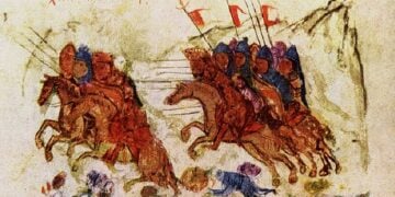Η νίκη των Βυζαντινών κατά των Βουλγάρων. Σε χειρόγραφο του Κωνσταντίνου Μανασσή (πηγή: Wikipedia)