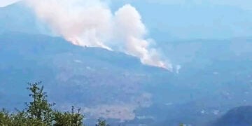 Καπνός από τη φωτιά στο όρος Πάικο, κοντά στην Κρανιά (φωτ.: Facebook / Forecast Weather Greece / Απόστολος Μάκας)