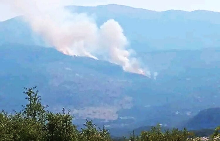 Καπνός από τη φωτιά στο όρος Πάικο, κοντά στην Κρανιά (φωτ.: Facebook / Forecast Weather Greece / Απόστολος Μάκας)