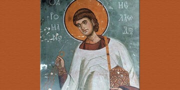 Ο Άγιος Ρωμανός ο Μελωδός σε τοιχογραφία της Μονής Αράκου, στη Λαγουδέρα της Κύπρου (φωτ.: 
Sonia Halliday)