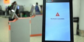 Σύστημα της αεροπορικής εταιρείας Jetstar εκτός λειτουργίας, στο αεροδρόμιο της Μελβούρνης (φωτ.: EPA / James Ross Australia And New Zealand Out)