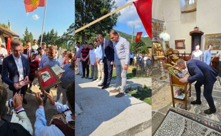 Στις φωτογραφίες που ανάρτησε ο Σκοπιανός πρωθυπουργός διακρίνονται καθαρά υψωμένες οι σημαίες με τον Ήλιο της Βεργίνας (φωτ.: Χ/Христијан Мицкоски)