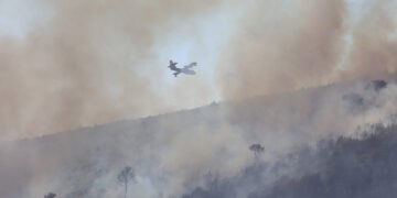 Πυροσβεστικό αεροπλάνο επιχειρεί στην κατάσβεση της φωτιάς στο Γραμματικό (φωτ.: ΑΠΕ-ΜΠΕ / Αλέξανδρος Μπελτές)