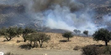 Καπνός από τη φωτιά στο νότιο Ρέθυμνο, στο  Δήμο Αμαρίου (φωτ.: flashnews.gr)