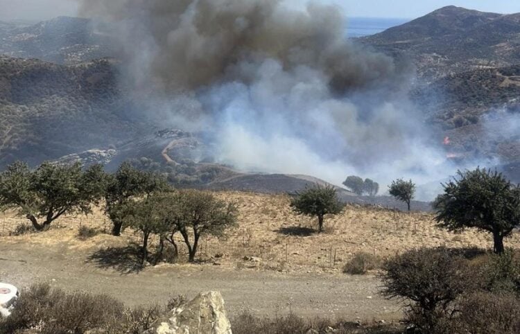 Καπνός από τη φωτιά στο νότιο Ρέθυμνο, στο  Δήμο Αμαρίου (φωτ.: flashnews.gr)