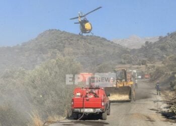 Δυνάμεις της Πυροσβεστικής αντιμετωπίζουν τη φωτιά στην περιοχή του Ρεθύμνου (φωτ.: ertnews.gr)