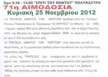 18, 25 Νοεμ 2012: Αιμοδοσία στους Ακρίτες Κιλκίς