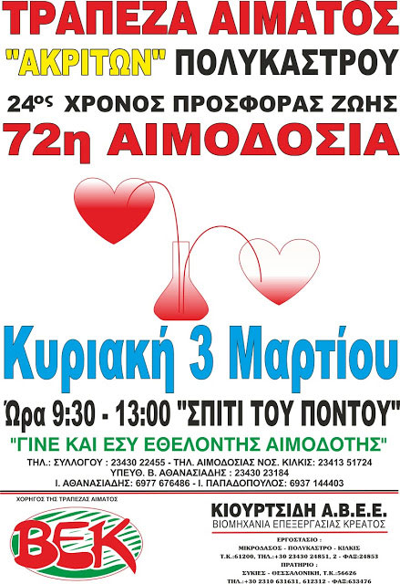 3 Μαρ 2013: Νέα αιμοδοσία στον Σύλλογο Ποντίων Πολυκάστρου