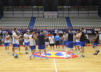 Στιγμιότυπο από την προπόνηση της Εθνικής μπάσκετ (φωτ.: EUROKINISSI / Λεωνίδας Τζέκας)