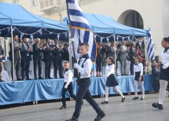 Μαθητική παρέλαση για την εθνική επέτειο της 28ης Οκτωβρίου 1940 στην Θεσσαλονίκη, Πέμπτη 27 Οκτωβρίου 2022. (Φωτ.: MotionTeam/Βασίλης Βερβερίδης)