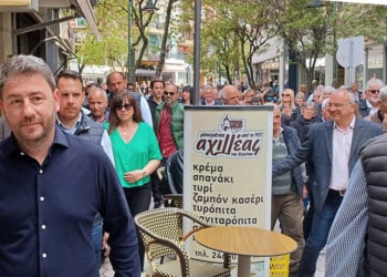 Ο Νίκος Ανδρουλάκης στο κέντρο των Γρεβενών (φωτ.: ΑΠΕ-ΜΠΕ / Σπ. Κουταβάς)