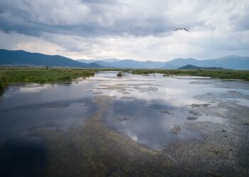 Αεροφωτογραφία από τη Μικρή Πρέσπα (φωτ.: Αντώνης Νικολόπουλος/Eurokinissi)