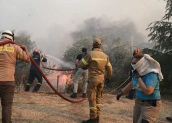 Μεγάλη αναζωπύρωση της πυρκαγιάς στην περιοχή της Νέας Αγχιάλου Μαγνησίας (φωτ.: Τατιάνα Μπόλαρη/ EUROKINISSI)