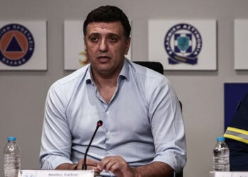 Ο Βασίλης Κικίλιας στη συνέντευξη Τύπου για τις δασικές πυρκαγιές (φωτ.: EUROKINISSI / Κώστας Τζούμας)