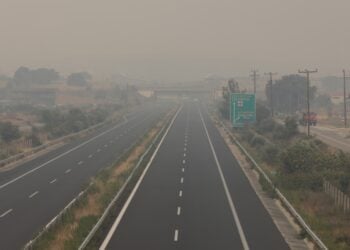 Καπνοί από τη φωτιά που καίει στην Αλεξανδρούπολη πάνω από την Εγνατία Οδό. Τρίτη 22 Αυγούστου (φωτ.: MotionTeam/Βασίλης Βερβερίδης)