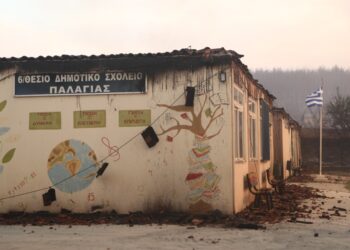 Το δημοτικό σχολείο της Παλαγίας μετά την επέλαση της φωτιάς (φωτ.: ΜΟΤΙΟΝΤΕΑΜ/Βασίλης Βερβερίδης)