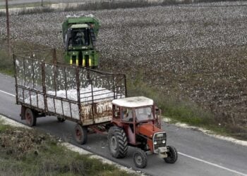 Τρακτέρ με βαμβάκι στο θεσσαλικό κάμπο (φωτ.: EUROKINISSI/Θανάσης Καλλιάρας)