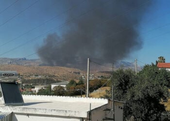 Ο καπνός όπως φαίνεται από τα Νεόκτιστα Ασπροπύργου (φωτ.: Facebook / Natasa Ferentinou)