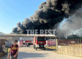 Πυκνός μαύρος καπνός υψώνεται από τον περιβάλλοντα χώρο του εργοστασίου στο Γομοστό Αχαΐας (φωτ.: thebest.gr)