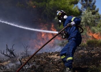 Πυροσβέστης σβήνει φωτιά στην Αττιμή (φωτ. αρχείου: EUROKINISSI/Μιχάλης Καραγιάννης)