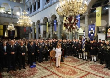 Δοξολογία στον Ιερό Ναό Αγίου Δημητρίου για τον εορτασμό του Πολιούχου Αγίου Δημητρίου, παρουσία της προέδρου της Δημοκρατίας Κατερίνας Σακελλαροπούλου. Σάββατο 26 Οκτωβρίου 2024 (φωτ.: Eurokinissi/Ραφαήλ Γεωργιάδης)