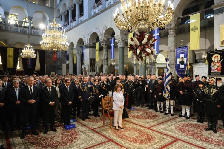 Δοξολογία στον Ιερό Ναό Αγίου Δημητρίου για τον εορτασμό του Πολιούχου Αγίου Δημητρίου, παρουσία της προέδρου της Δημοκρατίας Κατερίνας Σακελλαροπούλου. Σάββατο 26 Οκτωβρίου 2024 (φωτ.: Eurokinissi/Ραφαήλ Γεωργιάδης)