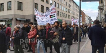 Η Ελληνική Κοινότητα Δανίας στη φιλοπαλαιστινιακή συγκέντρωση της Κοπεγχάγης (φωτ.: Έλλη Τσολάκη)