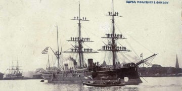 Το εύδρομο «Ναύαρχος Μιαούλης» το 1899 στη Δανία (πηγή: Φωτογραφικό Αρχείο Ναυτικού Μουσείου Ελλάδος)