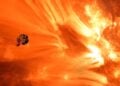 Ψηφιακή απεικόνιση του  Parker Solar Probe που πλησιάζει στον Ήλιο (φωτ.: NASA)