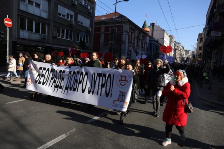 Στιγμιότυπο από) αντικυβερνητική διαμαρτυρία στο Βελιγράδι, την Τρίτη 11 Φεβρουαρίου 2025. (Φωτ.: EPA/Andrej Cukic)